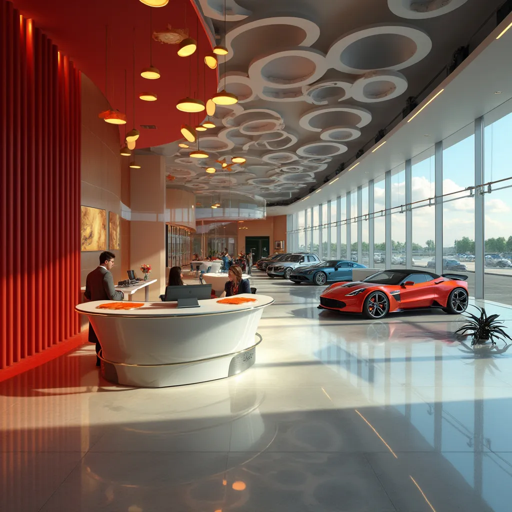 Área de recepção da Autoshop Futurista